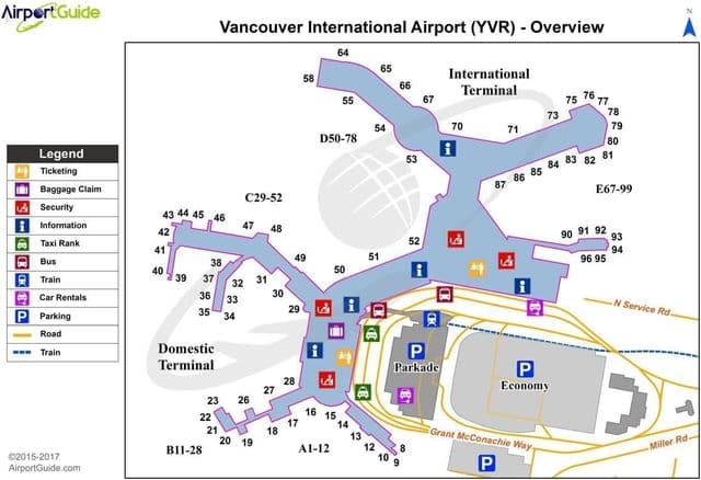 Mapa terminalu lotniska Vancouver