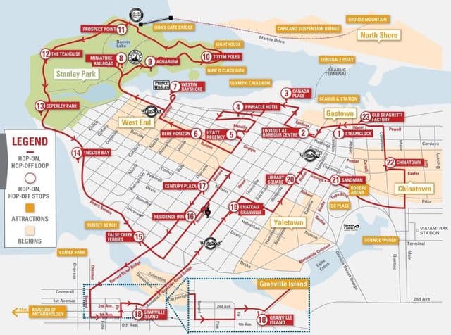 Mapa Vancouver Big Bus