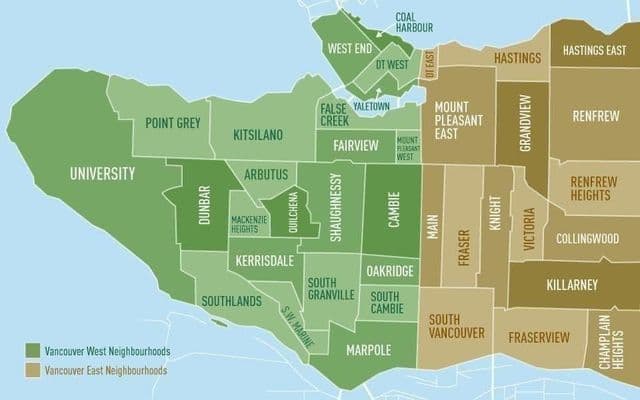 Mapa dzielnic Vancouver