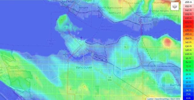 Mapa wysokości Vancouver