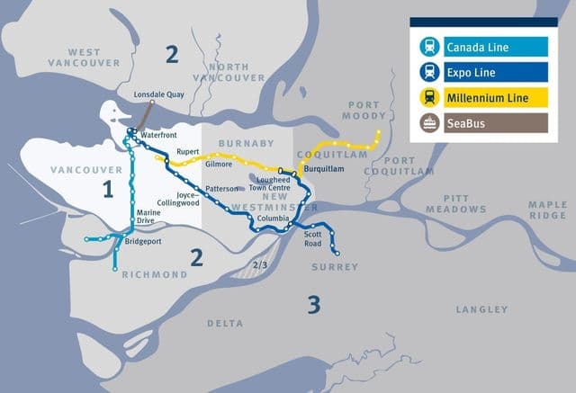 Mapa stacji kolejowych Vancouver