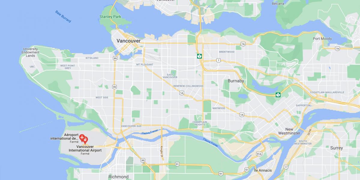 Mapa lotnisk Vancouver