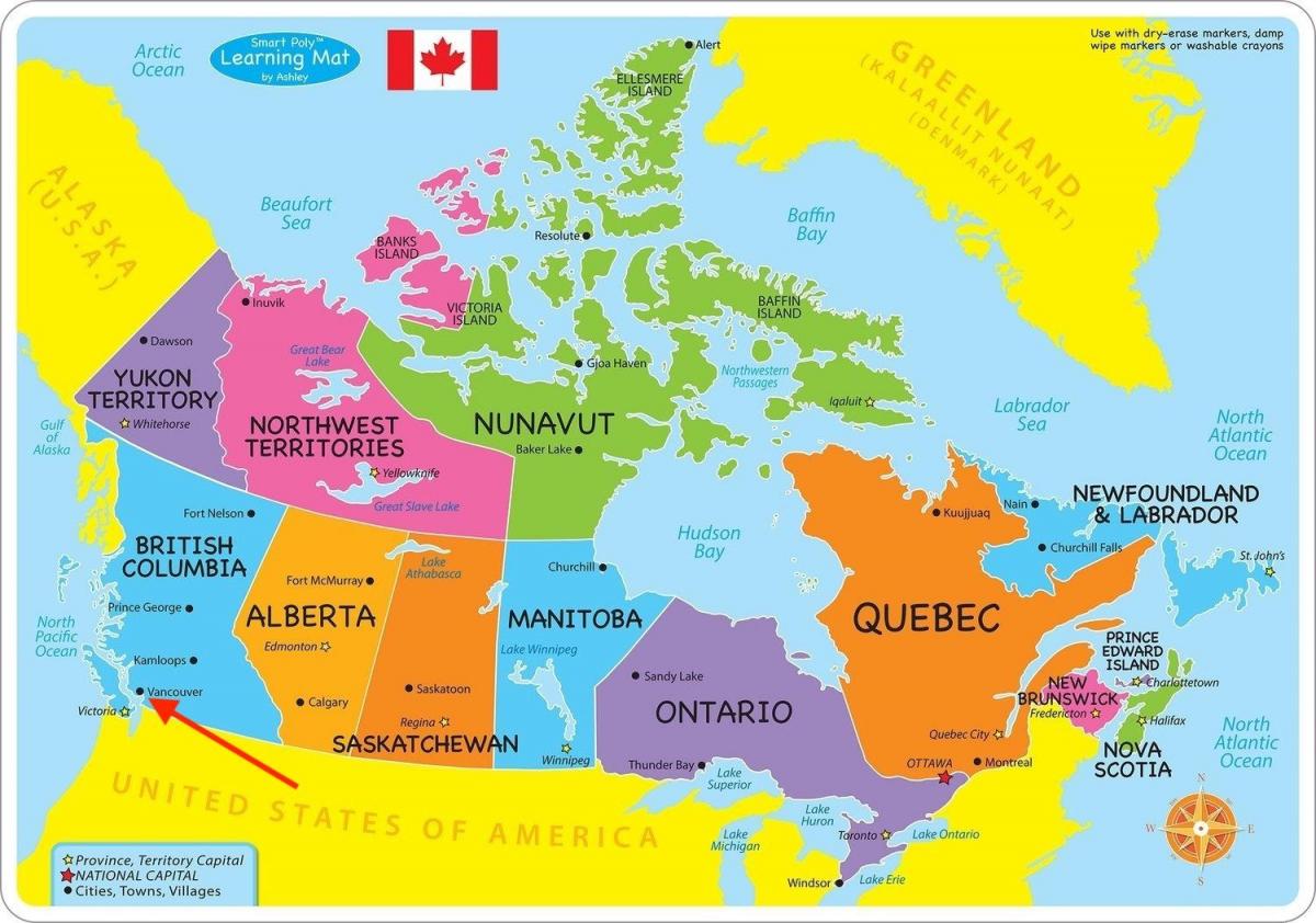 Vancouver w Kolumbii Brytyjskiej - mapa Kanady